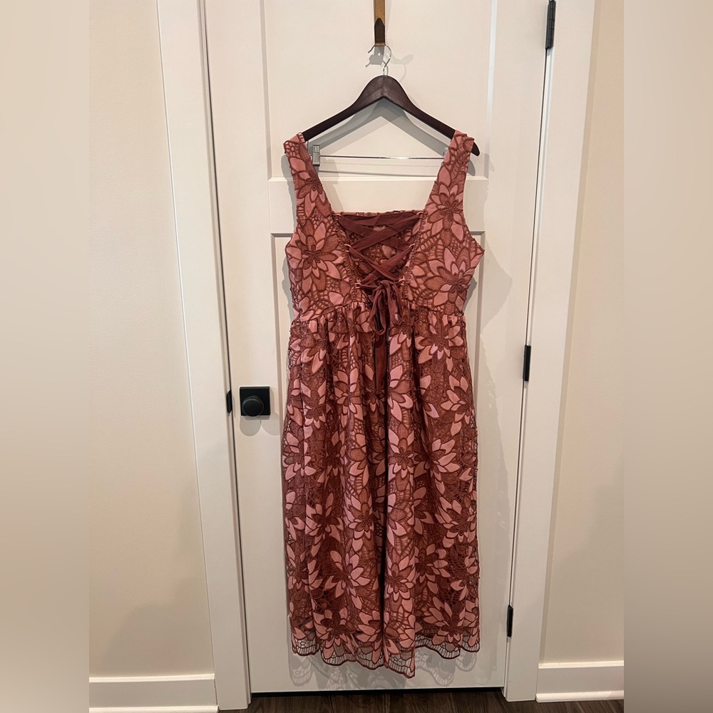 New York & Company Sleeveless Square Neck Floral Dress, XL, Red - Picture 2 of 5